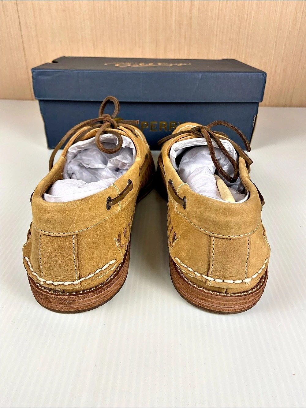 Sperry Gold Cup Woven Leather Boat Shoes Tan Men’s 10.5 NIB - Picture 2 of 16
